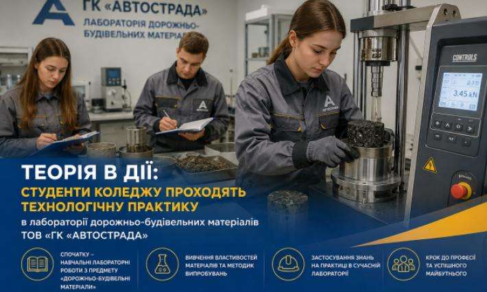 ТЕОРІЯ В ДІЇ: СТУДЕНТИ КОЛЕДЖУ ПРОХОДЯТЬ ТЕХНОЛОГІЧНУ ПРАКТИКУ В ЛАБОРАТОРІЇ ТОВ «ГК «АВТОСТРАДА»